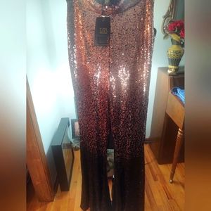 L&B Copper to Black Ombre Sequin Flared Jumpsuit